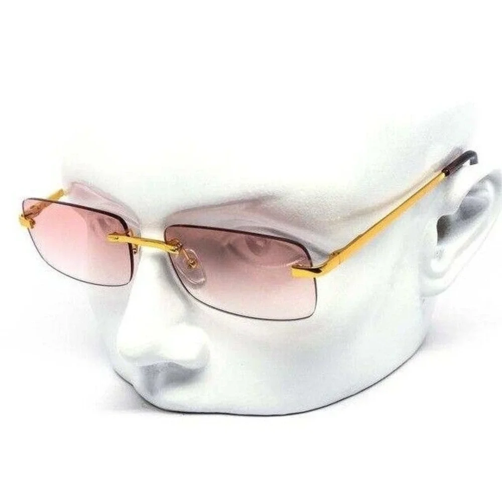 Rimless Sunglasses Gold Frame Pink Lens UV400 Protection Fashion Shades Lentes‎